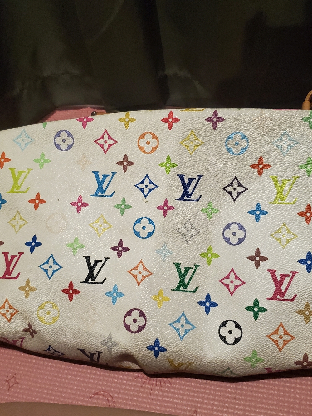Louis Vuitton Multicolor Monogram White Canvas Shoulder Bag with Tan Trim - Picture 6 of 11